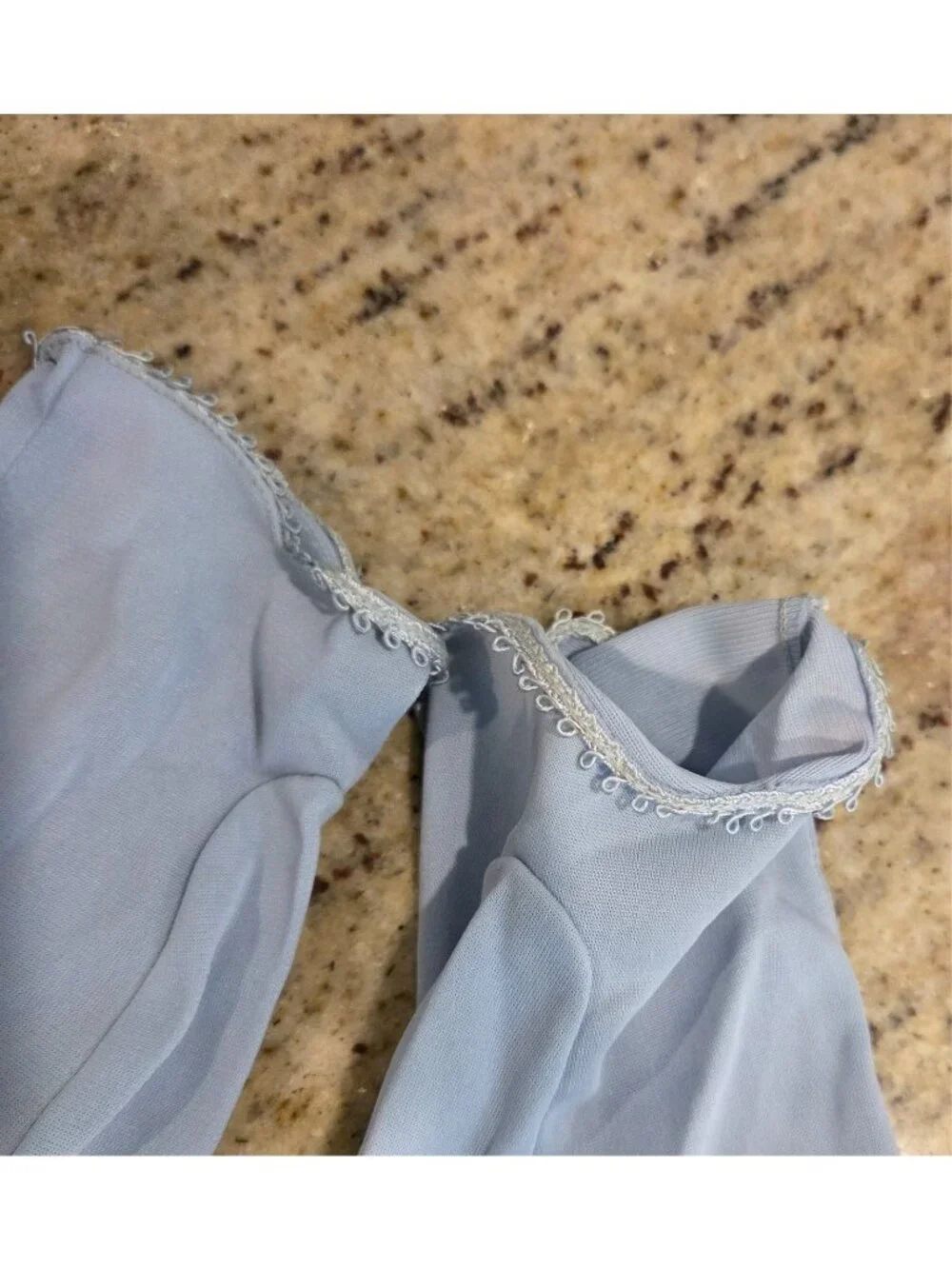 Vintage Womens Size S/M 6.5 Blue Nylon Stretch Formal Gloves Bow Wrist